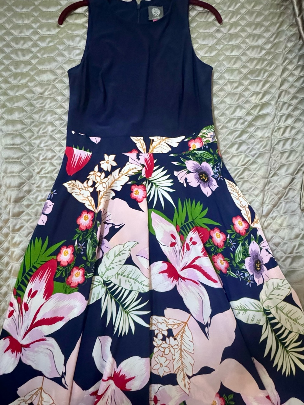 Vince Camuto Navy Floral Fit & Flare Midi Dress